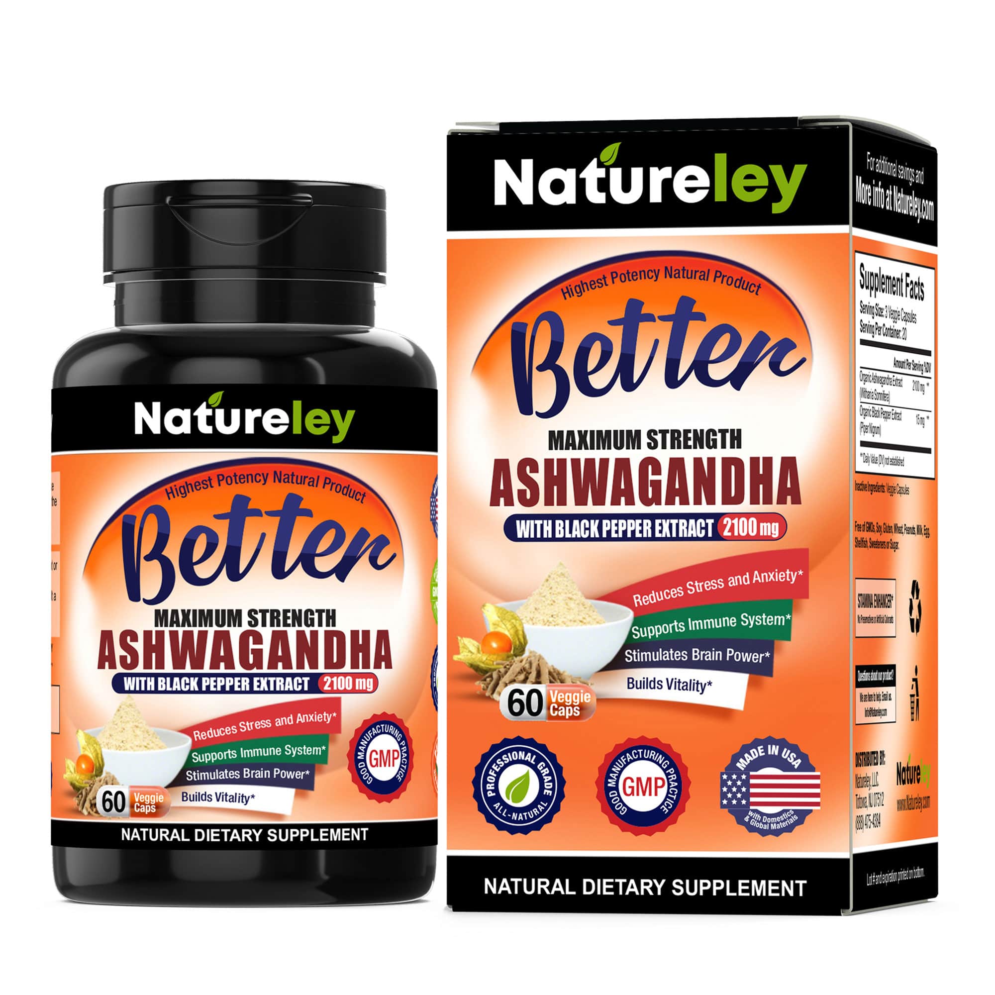 Organic Ashwagandha with Black Pepper Extract - 2100 mg 60 Caps